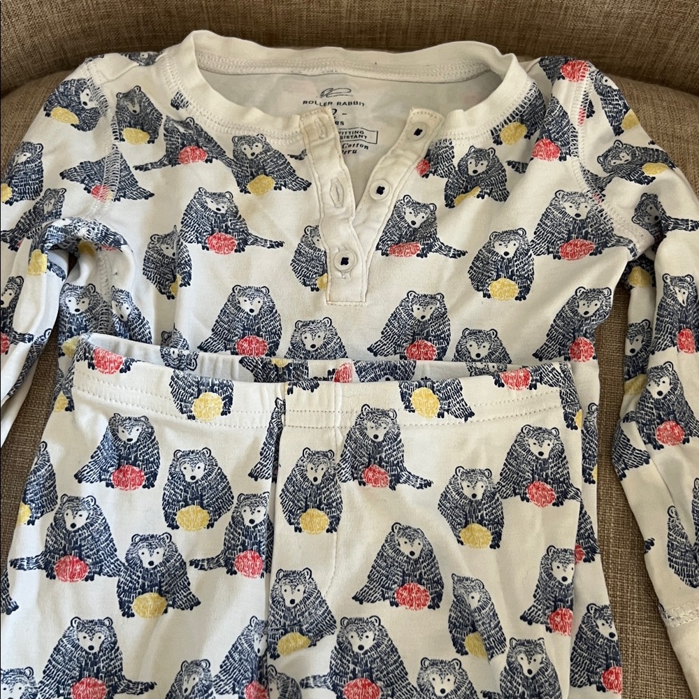 Roller Rabbit  Bear Print Pajama Set in Blue, red , and Yellow
